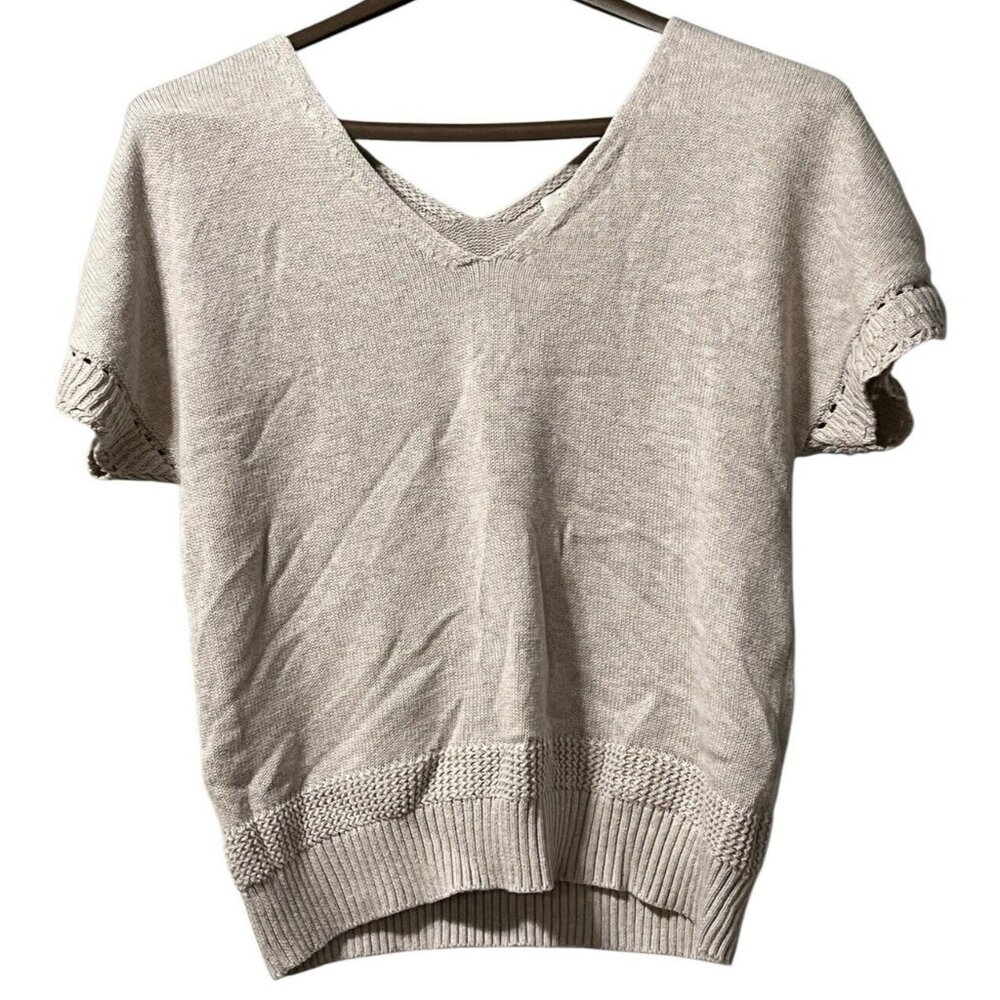 Joie Cream V-Neck Short Sleeve Knit Sweater